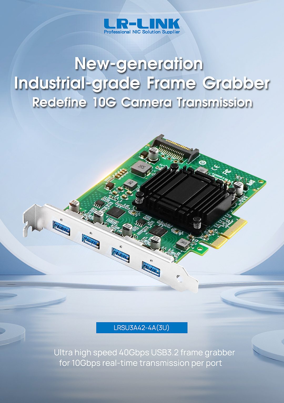 Ultra high speed 40Gbps USB3.2 frame grabberfor 10Gbps real-time transmission per port